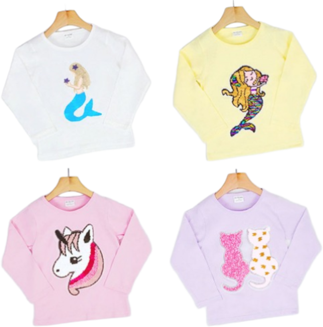 온더키즈 아동 반전 요술 스팽글 긴팔 변신 티셔츠