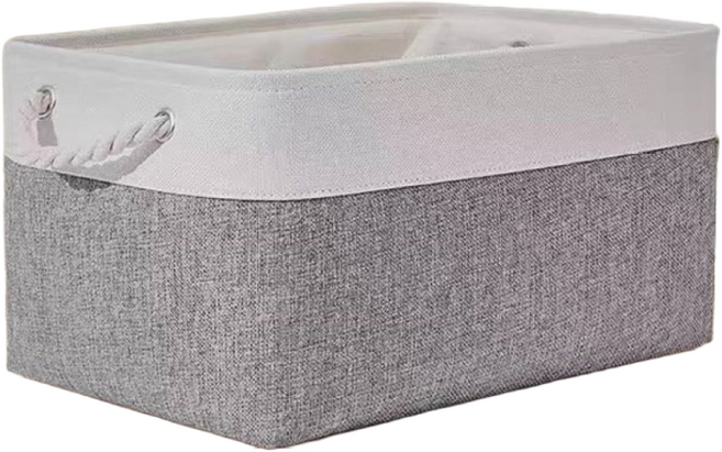 CUBBYCASE 접이식 도톰한 리넨 손잡이 수납바구니 의류 간식 인형 등 깔끔하게 정리하는 다용도 수납함, 그레이 + 화이트, 1개
