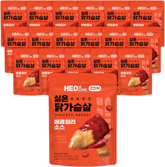 허닭ON 촉촉퐁당 실온 닭가슴살 매콤칠리소스, 18개, 120g
