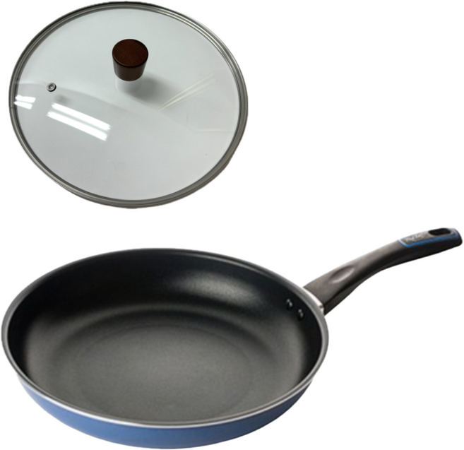 도루코 퓨어라이트 애쉬블루 2종 프라이팬 세트(후28+뚜껑)코팅후라이팬/가성비후라이팬 인덕션사용불가, 1세트, 후라이팬28cm + 유리뚜껑 세트