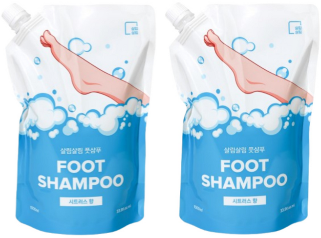 살림살림 프레쉬 시트러스 풋샴푸 리필팩, 1L, 1세트, 2개입