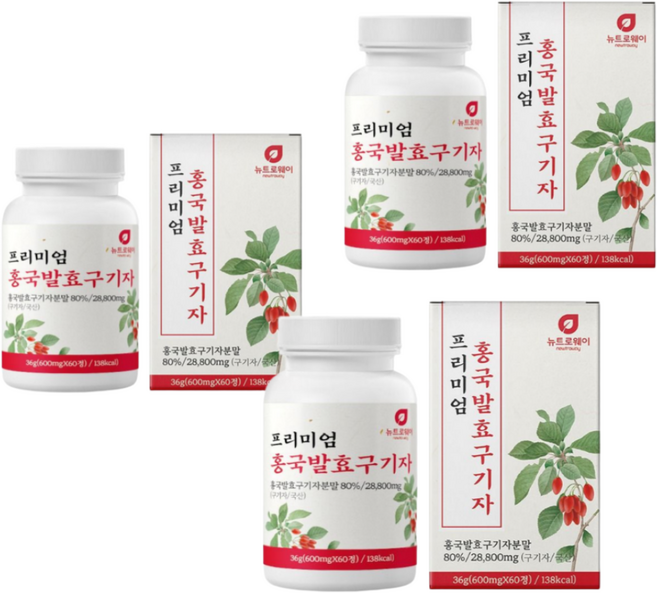 프리미엄 홍국 발효 구기자정 붉은 쌀 구기자 추출액 플란타김치유산균 치커리추출분말, 3개, 60정