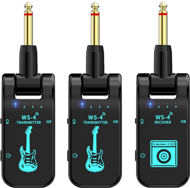 JAMJUM WS-4 2.4G 무선 기타 송신기 수신기 기타 시스템 48K/16비트 실시간 전송 282도 회전 가능한 기타용 플러그, 1개