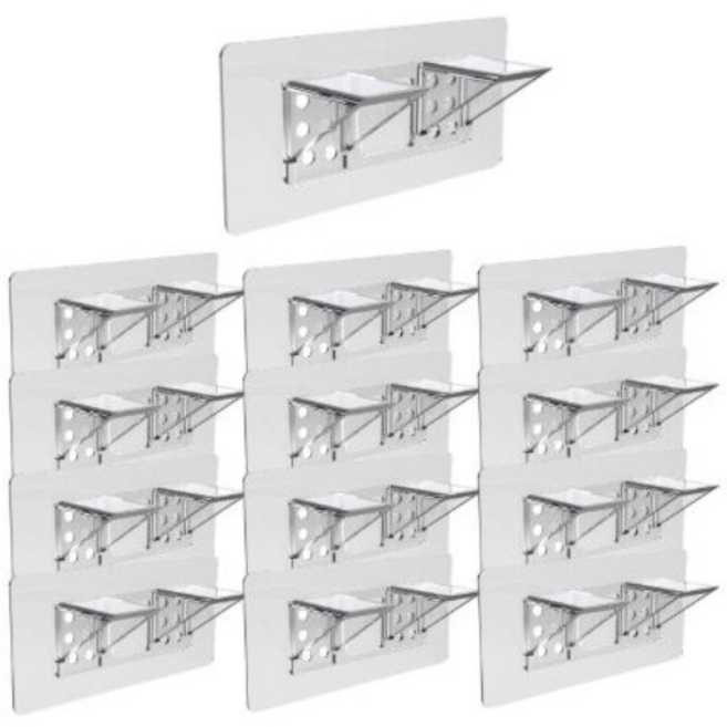 리빙프레소 무타공 선반 받침대 세트 접착식 브라켓, 투명, 12개