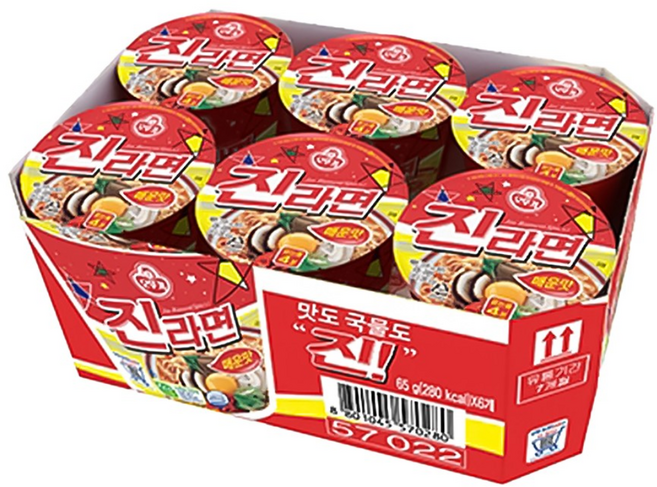 오뚜기 진라면매운맛 소컵 65g x 6입 컵라면, 6개