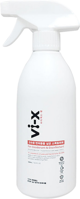 바이엑스 vi-x 펫전용 500ml 강아지 고양이 반려동물 애완동물 펫 암모니아 배변 냄새 제거 탈취제, 1개