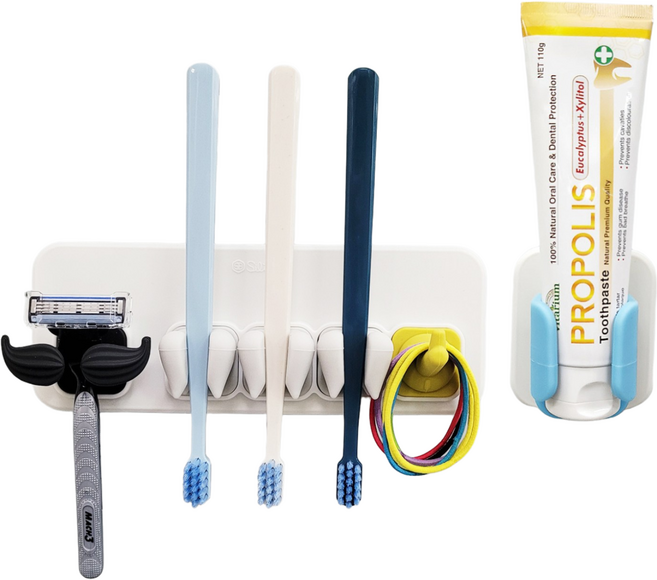 실리바스 욕실세트 치약걸이 칫솔걸이 면도기거치대 실리콘흡착, 욕실세트 E, 1개, 화이트