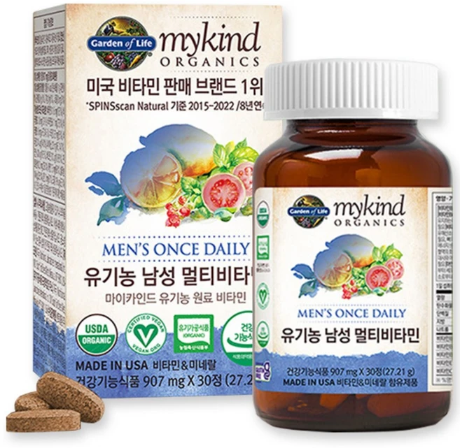 마이카인드 가든오브라이프 유기농 남성 멀티비타민, 2개, 30정 - 쿠팡