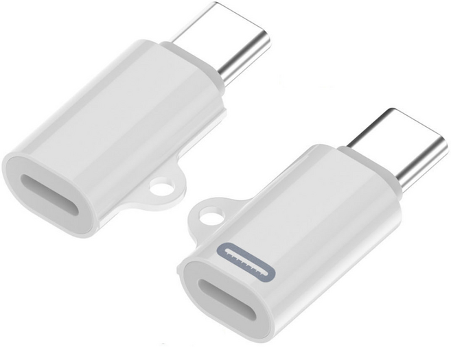 라이트닝 8핀 to C타입 변환 미니 젠더 고속충전 USB 애플, 화이트, 1개, 21.4mm