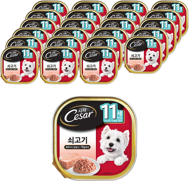 시저 11세 이상 시니어 강아지 주식캔, 소, 100g, 24개