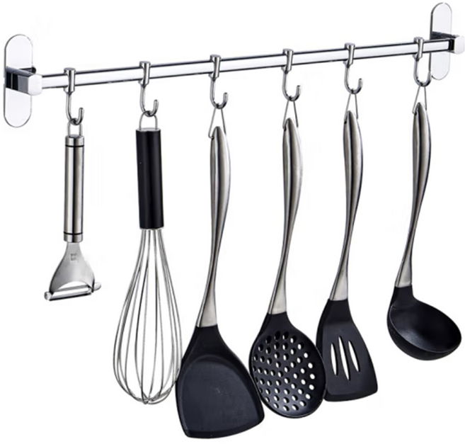 주방 국자 걸이 스테인리스 무타공 욕실 정리 후크, 60cm 후크 8개, 1개