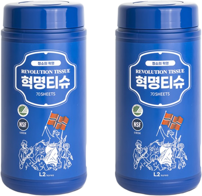 [본사 정품] 데일리아이디어 혁명티슈 70매 x 2통 멀티클리너 세정티슈 1종세제 안심성분, 2개
