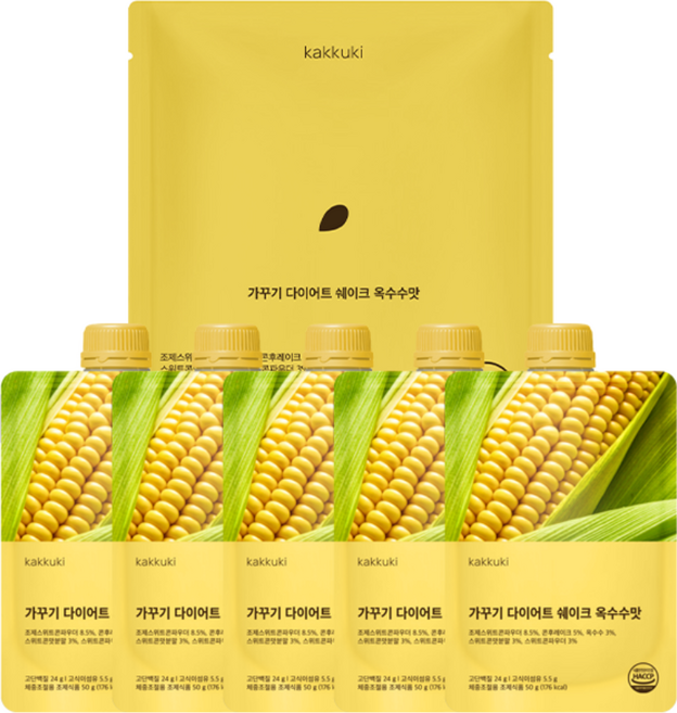 가꾸기 다이어트 단백질 쉐이크 (옥수수맛) 1팩 5개입 식단 맛있는 식사대용 파우치 체조식, 1세트, 5회분