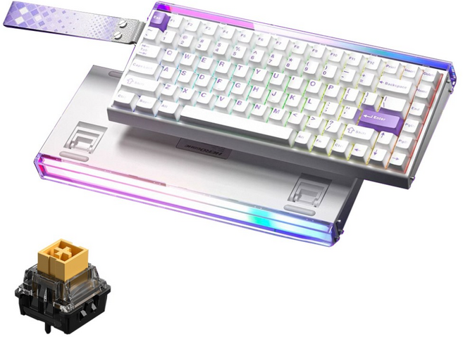 AULA HERO 84HE 마그네틱 축 키보드 유선 게이밍 고성능 8K, RGB light box wired, White Purple Double Keycaps