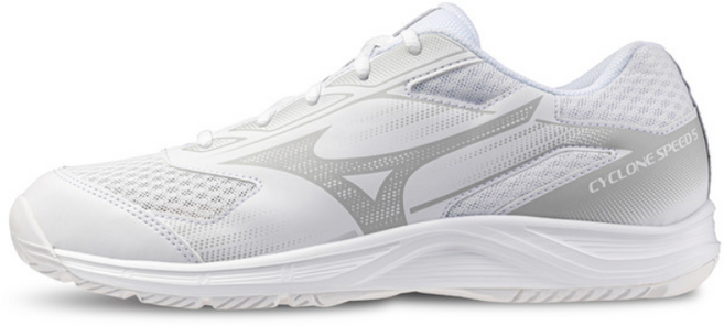 미즈노 사이클론 스피드5 화이트 실버 배드민턴화 V1GA258052 스쿼시 배구 인도어화