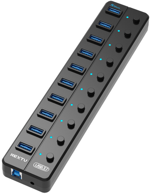 USB3.1 Gen1 A타입 10포트 USB허브 유전원 5Gbps 개별스위치 외장하드 메모리 노트북 PC 키보드 마우스