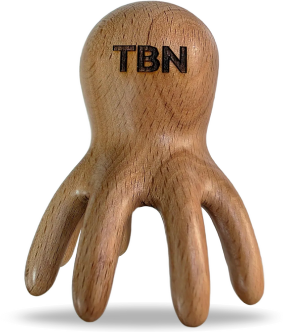 TBN 원목 문어 두피 괄사 나무 마사지기 두통 스트레스 승모근, 느티나무, 1개
