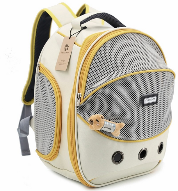 퍼피허그 Mellow 강아지 백팩 산책가방 이동 가방 고양이 애견 캐리어 기내용 컨넬 카시트 배낭, 옐로우, 1개