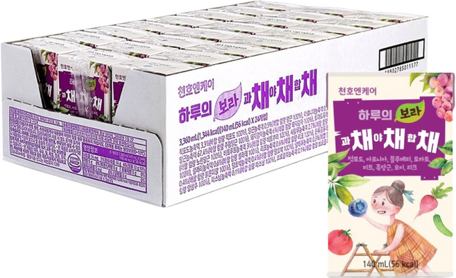 [천호엔케어] 하루의 보라 과채야채합채 140ml 24팩 x 1박스/ 채채채 주스 / 블루베리 아로니아 토마토 비트, 24개