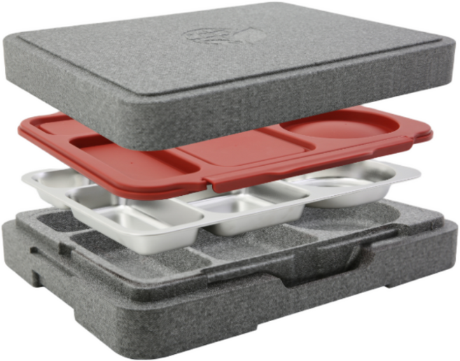 에코런치박스 보온도시락 스테인리스 5찬 배달용 단체급식 업소용 친환경 다회용 식판, 1개, 레드