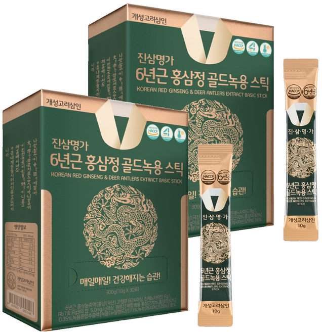 개성고려삼인 진삼명가 6년근 홍삼정 골드녹용 홍삼스틱, 60개, 10g