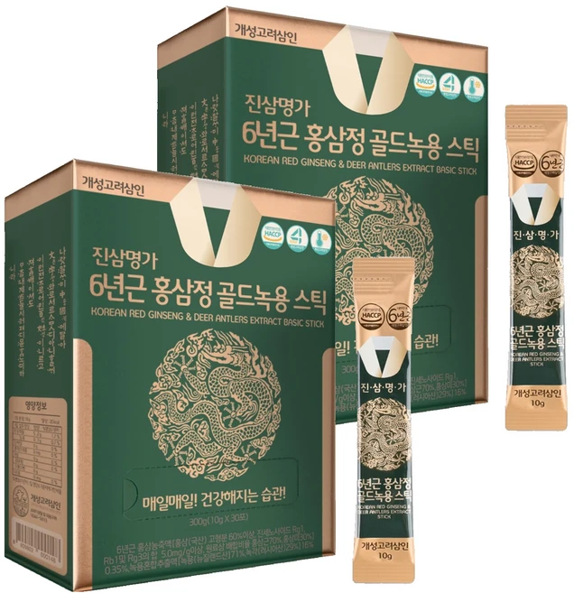 개성고려삼인 진삼명가 6년근 홍삼정 골드녹용 홍삼스틱, 60개, 10g - 쿠팡