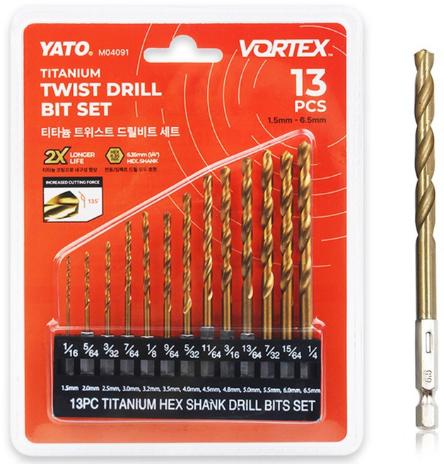 야토 티타늄 트위스트 드릴 비트 13종 세트 육각 전동 임팩 겸용 보관홀더 포함, 1개
