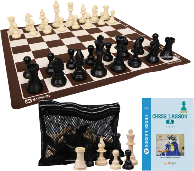 [명인랜드] 정규 규격 체스 세트 50x50cm 대회용 입문자 교육용 풀세트 (체스판+말+가방+교재 포함), 1개