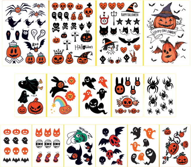 할로윈 타투스티커 12종+3종, 15매, 무향
