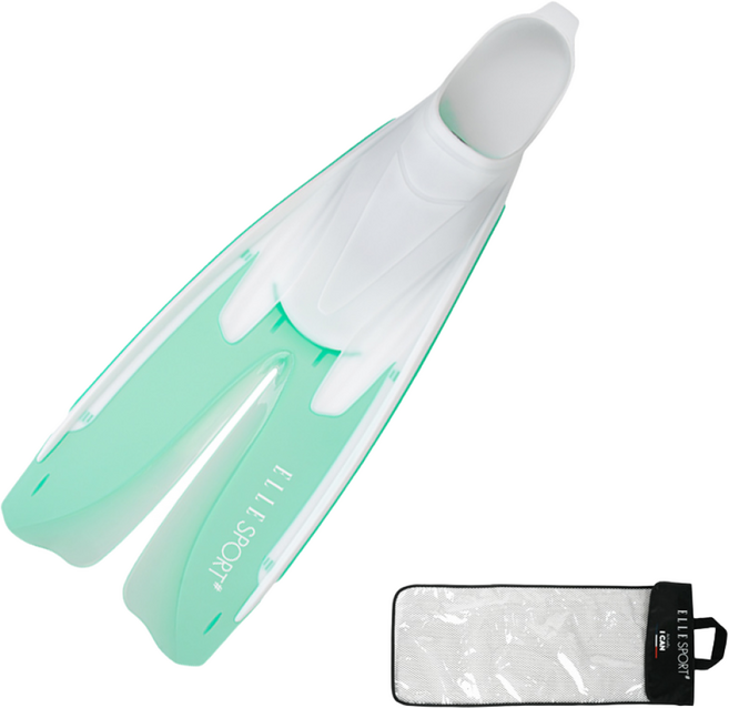 엘르스포츠 플리퍼 오리발 가방 증정 롱핀 스노클링 수영 강습용, 화이트/민트