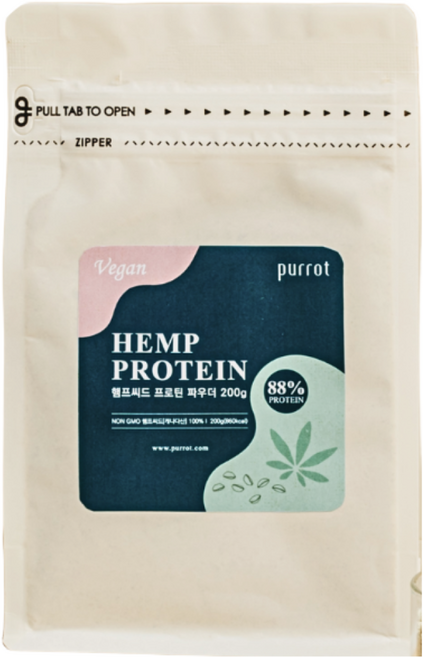 퓨롯 고소한 곡물맛 식물성 햄프씨드 100% 단백질 파우더, 1개, 200g