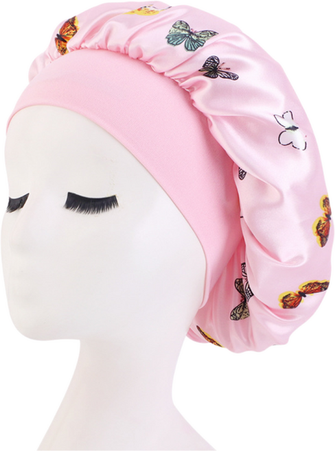 나비꽃 로즈 플라워 새틴 실크 수면 헤어 밴드 헤어캡 나이트캣 S874, 1개, 나비핑크