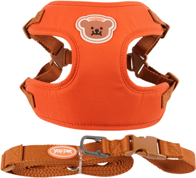 키미블랑 귀여운 똑딱이 매쉬 강아지 하네스 + 리드줄 세트, 오렌지, 1개