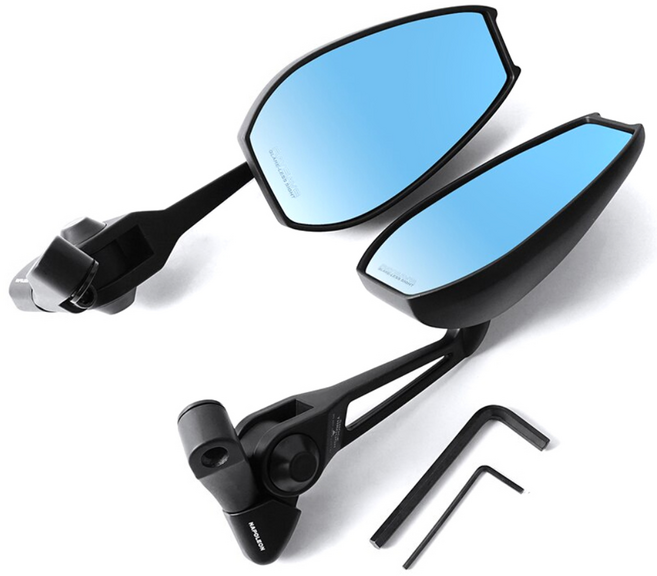 락모터스 오토바이 공용 각도조절 백미러 좌우세트 블루코팅 사이드미러 거울 바이크, 1세트