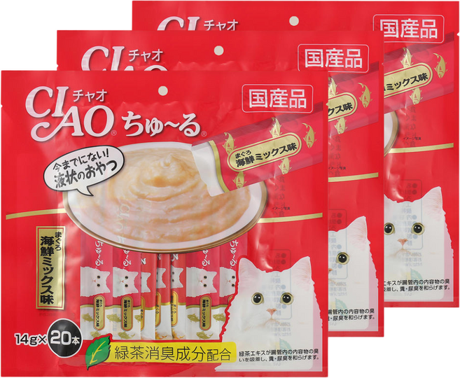챠오츄르 고양이 짜먹는 간식, 혼합맛(참치/해산물), 14g, 60개
