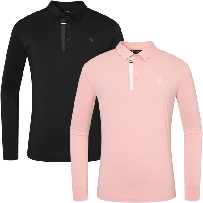 [DENNIS] 25SS 남성 배색 포인트 앞단작 긴팔카라티_NAQSMTS002, 블랙:100, 블랙