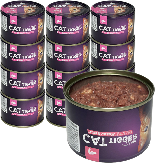 사조 캣티거 와일드 고양이 간식 습식캔 참치&연어, 12개, 160g