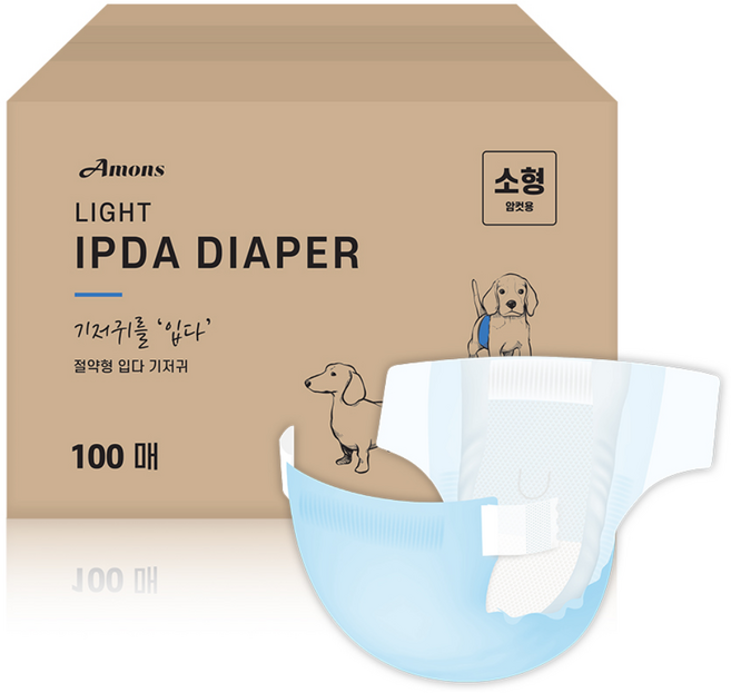 아몬스 국산 입다 절약형 여아용 애견 강아지 기저귀 100매 생리대 팬티 매너벨트, 소형, 1개, 100개입