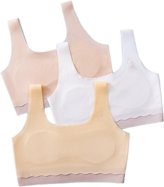 IEDUOS 주니어 무봉제 초경량 심리스 브라 3종 세트 여아용 노와이어 1단계 2단계 청소년 여중생 브래지어 속옷
