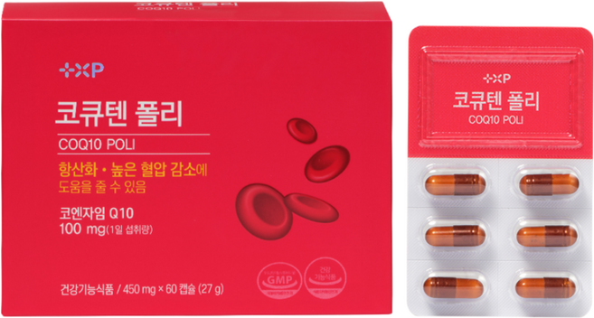 코큐텐폴리 코엔자임 Q10 폴리코사놀 항산화 높은 혈압 감소에 도움 영양제, 3개, 60정