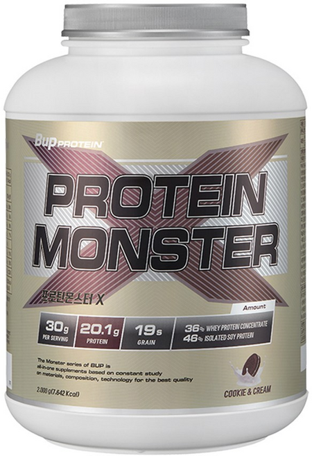 BUP 프로틴몬스터 X 쿠키앤크림맛 2kg 헬스보충제 단백질보충제, 1개