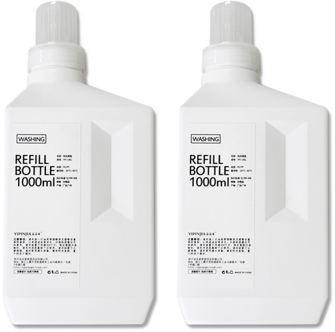 세탁 세제 소분용기 가루 액체 욕실 디스펜서 리필 세제통 2색 1000ml, 화이트 1+1