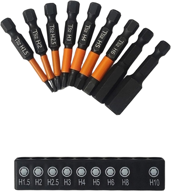 육각렌치 비트세트 9종 전동드릴 드라이버비트 2mm 3mm 5mm 8mm 10mm 6각 1/4인치, 1세트