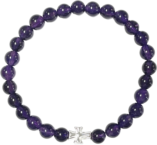 클라(KLAR) 천연 자수정 실버(92.5) 중십자가 팔찌 (6미리)