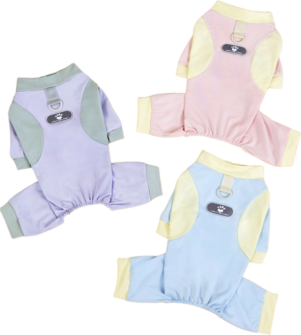 모멘트 강아지옷 봄 여름 아이스 쿨링 실크 스판 메시 올인원 티셔츠, 1개, 핑크