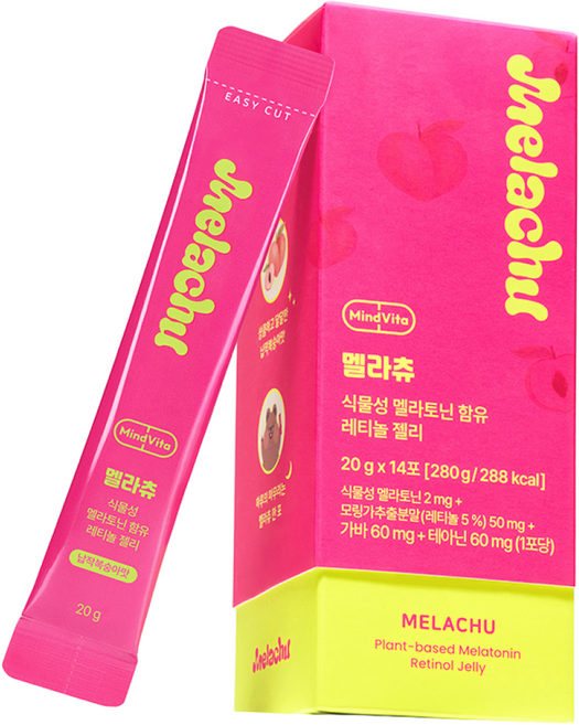 마인드비타 멜라츄 2mg 식물성 멜라토닌 레티놀 젤리 테아닌 가바 납작복숭아맛, 2박스, 14회분