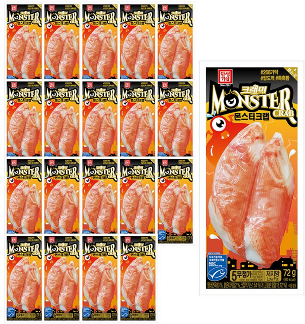 한성 몬스터크랩 맛살 킹크랩 게살 크래미 크라비아, 72g, 20개