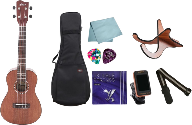 루아우 콘서트우쿨렐레 LU-10C+스탠드+튜너+피크+멜빵+현세트+융, 1개