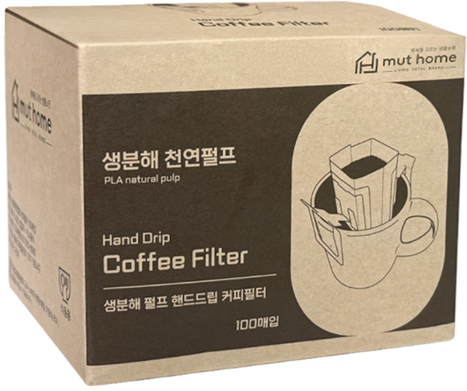 국내 제조 무트홈 생분해 천연펄프 커피필터, 1개, 100개입