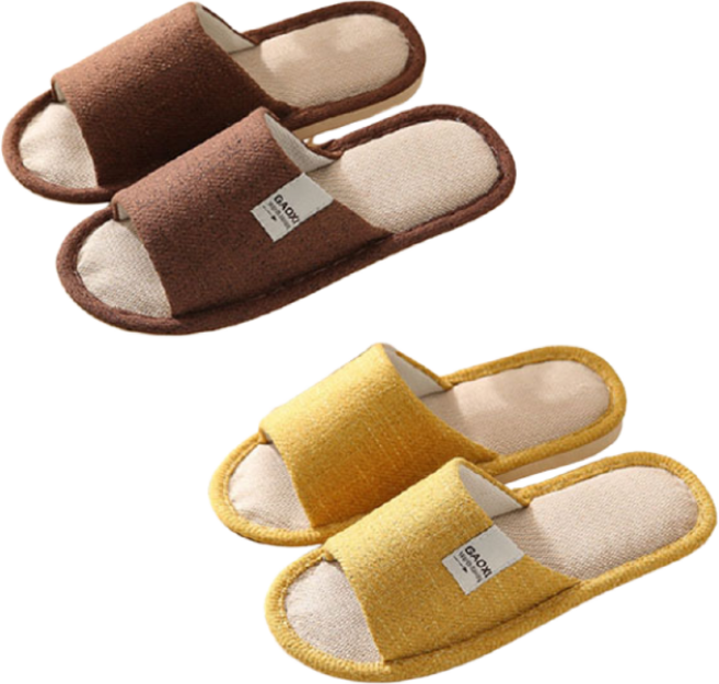 1+1 층간소음방지 발편한 커플 사무실실내슬리퍼 거실화 모던코지린넨슬리퍼, 1개, 브라운(남성), +엘로우(여성), 브라운(남성)